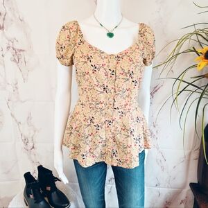 Entro Floral Peplum Sweetheart Neckline Top